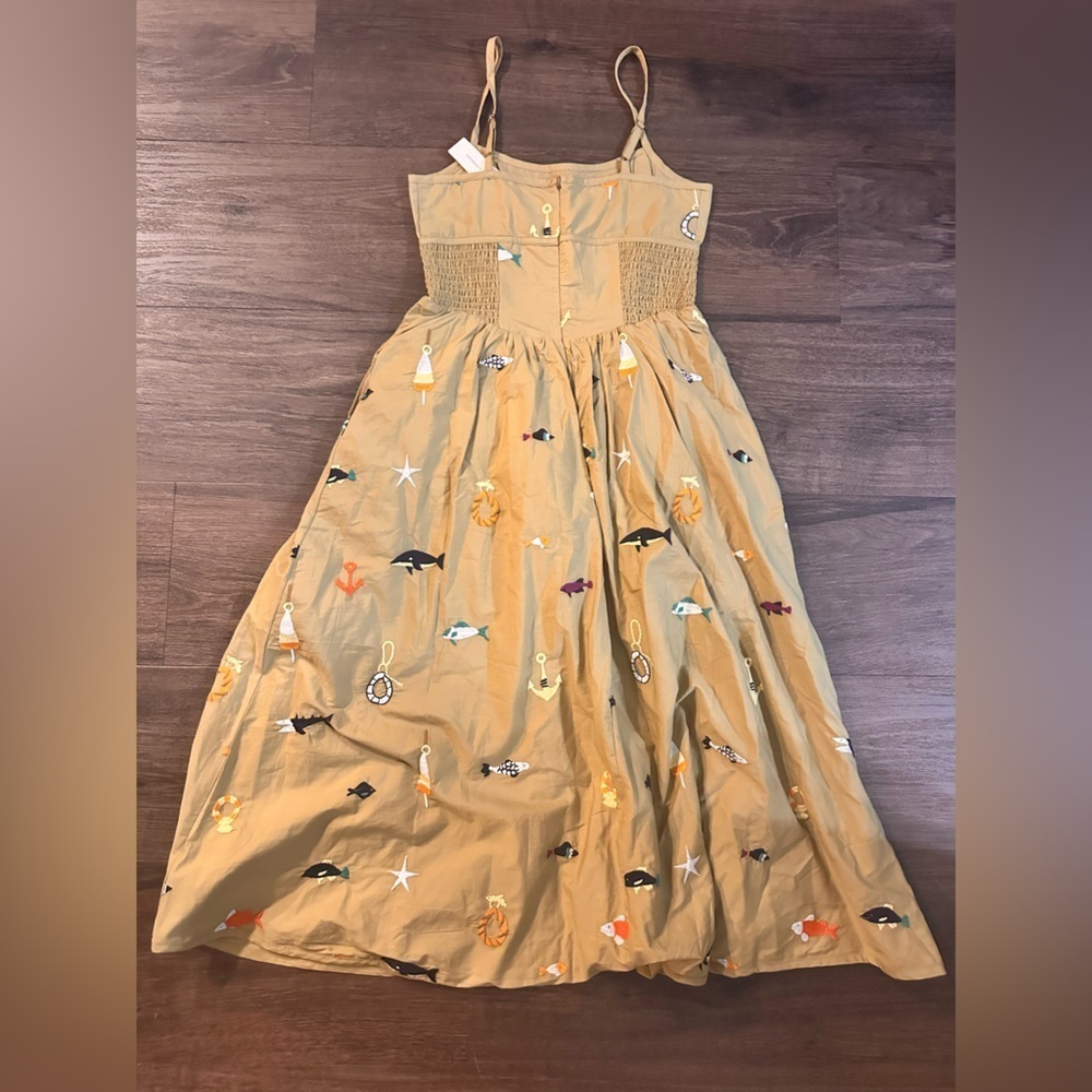 NWT! Maeve Sleeveless Square-Neck Drop-Waist Midi Dress Fish Embroidered 🖼️🎢 - Picture 5 of 5